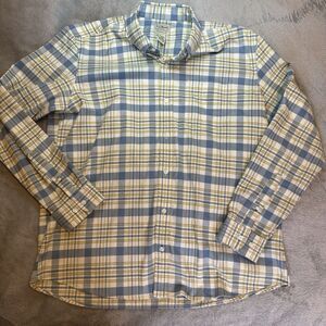 LL Bean Button Down Long Sleeve Shirt Men’s Size Large Blue Yellow Striped